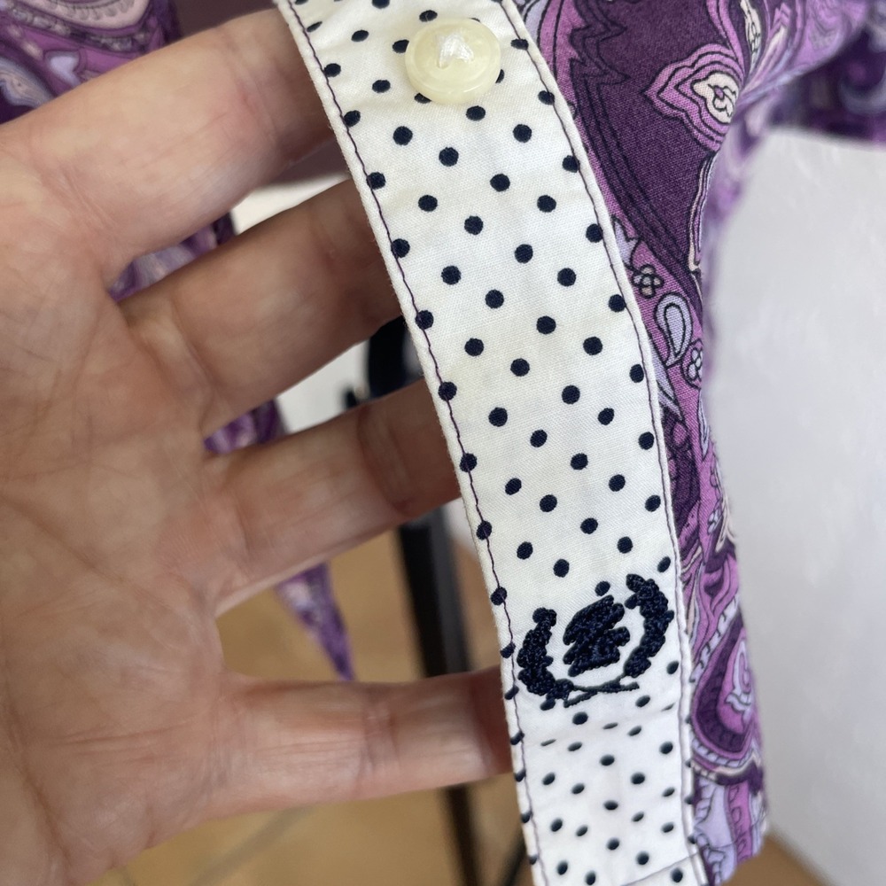 IZOD Lacoste Alligator Purple Paisley Button Up Blouse Shirt Top Size M - Picture 4 of 9